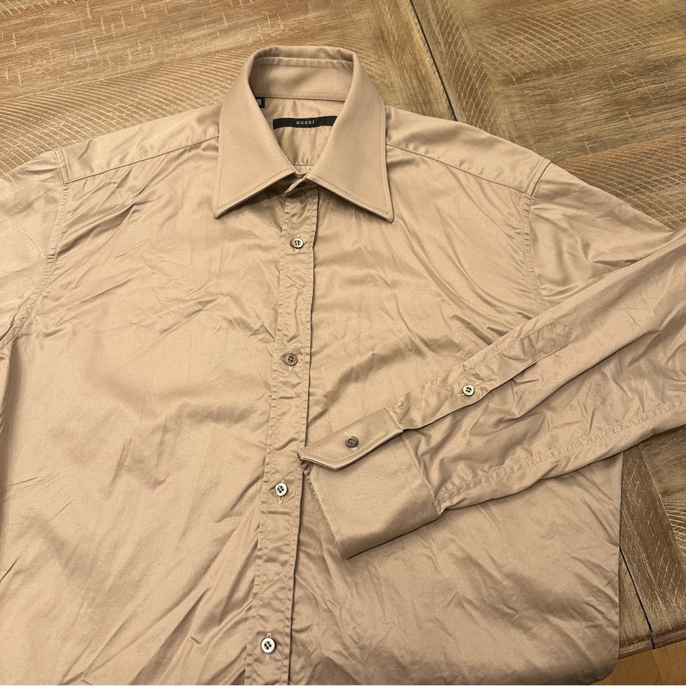 Vintage Gucci Mens S 38/15 Button Up Dress Shirt Brown 100% Cotton